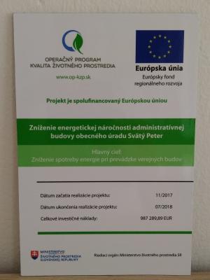 Zníženie energetickej náročnosti administratívnej budovy obecného úradu Svätý Peter